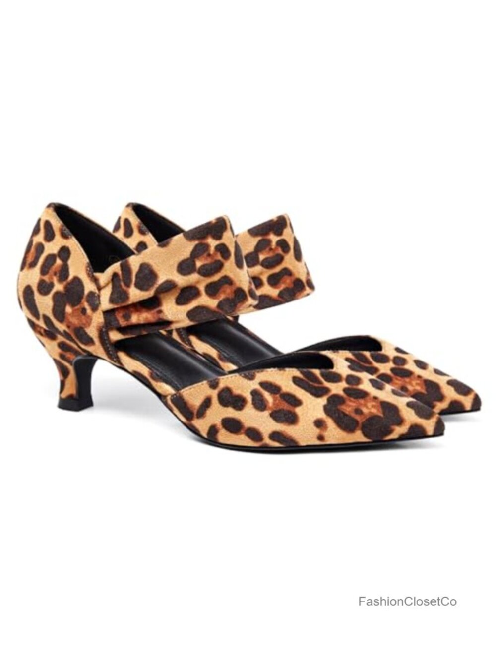Women's Kitten Heel Pump Shoes Pointed Toe Slip On Ankle Strap Cutout Party